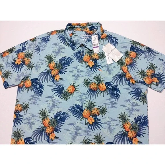 TOMMY BAHAMA Island Zone Polo Shirt brrr Palm Desert Hawaiian Floral XXL 2XL New